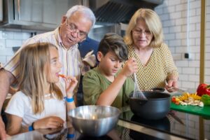 grandparents cooking with kids