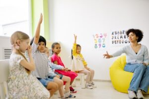 Preschool teacher asking questions from preschoolers- Preschool Teacher Soft Skills 